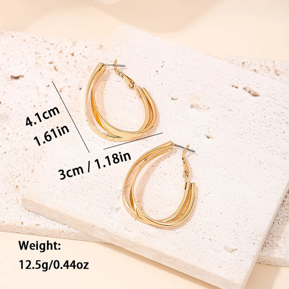 Elegant Gold tone Elongated Hoop Earrings - Picture 2 of 2